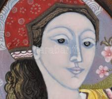 Stefániay Edit (1936 - ): Képzelet. Tűzzománc kép fém lemezen, bőr keretben, jelzett a hátoldalon, 1...