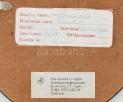 Stefániay Edit (1936 - ): Képzelet. Tűzzománc kép fém lemezen, bőr keretben, jelzett a hátoldalon, 1...