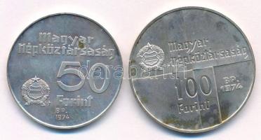 1974. 50Ft Ag + 100Ft Ag "50 éves a Magyar Nemzeti Bank" érmepár T:AU patina Adamo EM44, E...
