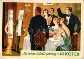 Szívesen látott vendég a NIKOTEX. Törődjön kissé magával is - szívjon Nikotexet! Cigaretta reklám. Klösz Gy. és Fia / Hungarian cigarette advertisement art postcard s: Gebhardt (EK)