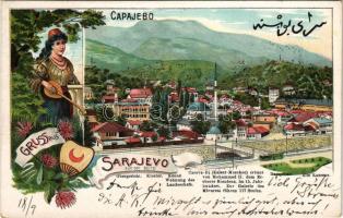 1900 Sarajevo, Gruss aus... Art Nouveau, floral, litho (EK)