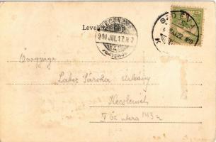 1901 Szabadka, Subotica; Szt. Terézia templom. Szecessziós litho montázs patkóval és lóherével / chu...