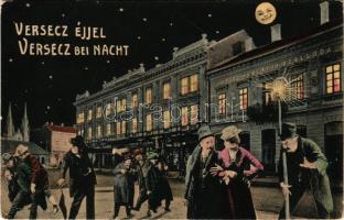 1911 Versec, Werschetz, Vrsac; Hungária szálloda éjjel. Montázs részeg férfiakkal / hotel at night. Montage with drunk men (EK)