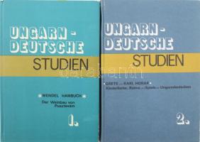 Ungarndeutsche Studien két kötete (magyarországi németek nyelvét, néprajzát bemutató kiadványok): Wendel Hambuch: Der Weinbau von Pusztavám/Pusstawahn. Der Wortschatz des Weinbaus in der deutschen Mundart von Pusztavám. Ungarndeutsche Studien 1. Bp., 1981, Lehrbuchverlag (Tankönyvkiadó). 180 p. Megjelent 2000 példányban. Német nyelven, magyar és angol ny. összefoglalóval. Fekete-fehér fényképekkel és térképekkel illusztrált. Kiadói kartonált papírkötés, borító élei kopottak. + Karl Horak, Grete Horak: Kinderlieder, Reime und Spiele der Ungarndeutschen. A magyarországi németek gyermekdalai, gyermekjátékai és versikéi. Ungarndeutsche Studien 2. Szerk.: Manherz Károly. Bp., 1994, Magyarországi Németek Szövetsége. 286 p. 3. kiadás. Megjelent 3000 példányban. Német nyelven, magyar ny. összefoglalóval. Fekete-fehér fényképekkel, kottákkal illusztrált. Kiadói kartonált papírkötés, borító élei kopottak.