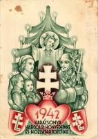 1942 Karácsonya Harcoló honvédeinké és hozzátartozóiké, Leventeifjúság honvédkarácsonya. Tábori Postai Levelezőlap / WWII Hungarian military field postcard with Christmas greeting (fl)