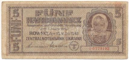 Ukrajna / Német megszállás 1942. 5K T:VG Ukraine / German occupation 1942. 5 Karbowanez C:VG Krause P#51