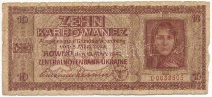 Ukrajna / Német megszállás 1942. 10K T:VG Ukraine / German occupation 1942. 10 Karbowanez C:VG Krause 52