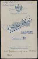 1910 Hölgy elegáns, hímzett mintás ruhában, kabinetfotó Wilhelm Herter brassói (Kronstadt / Brasov) ...