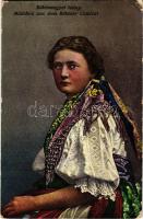 1917 Békésmegyei leány, magyar folklór. Vasúti levelezőlapárusítás 1916. Erdélyi udvari fényképész felvétele / Mädchen aus dem Békéser Comitat / Hungarian folklore (Rb)