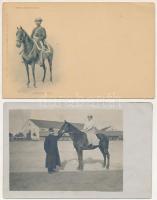 2 db régi ló motívumos képeslap: spanyol polgárőrség, hölgy lovon fotó / 2 pre-1945 horse motive postcards: Spanish civil guard, photo of lady on horseback