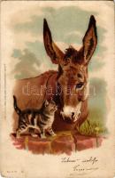 1901 Donkey and cat. Lith. u. Druck v. Wezel & Naumann Serie 81. 4. litho (EK)