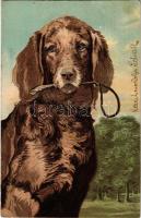 1907 Vadászkutya / Hunting dog. Emb. litho (EB)