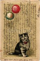 1900 Cat with balloons. Emb. litho (b)