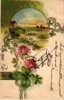 1901 Art Nouveau, Emb. litho greeting art postcard (lyuk / pinhole)