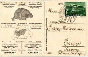 1938 Trianon. Hátoldalon "Az ezeréves egységes Magyarország és a tiranoni béke szörnyszülöttje&...
