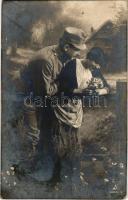 1918 WWI Austro-Hungarian K.u.K. military, soldier with lady, romantic couple (EK)