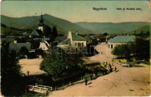 Nagyrőce, Nagy-Rőcze, Gross-Rauschenbach, Velká Revúca; Fő tér, Murányi utca, templom. Lévai Izsó kiadása / square, street, church (kopott sarkak / worn corners)