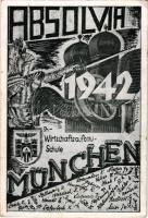 1942 Absolvia München St.-Wirtschaftsbau-Schule / Studentica, NSDAP German Nazi Party propaganda with swastika and signatures on the backside (ázott sarkak / wet corners)