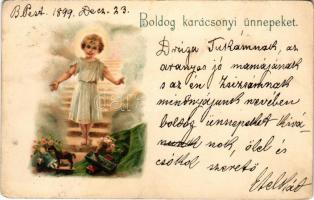 1899 (Vorläufer) Boldog karácsonyi ünnepeket / Christmas greeting art postcard. litho (ragasztónyom / glue marks)