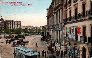 1911 Buenos Aires, La Bolsa y Plaza de Mayo / stock market, square, tram, shops (Rb)