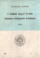 A Szolnok Megyei Levéltár kéziratos térképeinek katalógusa 1867-ig. Összeállította: Antal Árpád. (Dedikált.) Szolnok, 1974. Szolnok Megyei Levéltár (Szolnok megyei Verseghy Ferenc Könyvtár xerox-rota műhelye. [6] + 212 p. + 10 térkép. Egyetlen kiadás. Összesen 500 példányban készült, könyvkereskedelmi forgalomba nem került regionális térképészeti bibliográfia kísérőlevéllel dedikált példánya: ,,Gaál Lajos festőművész számára [...] Kedves művész úr! Levelére válaszolva az általam összeállított térképkatalógus egy példányát [...] szíves használatára a mai napon címére postán feladtam. [...] Szolnok, 1976. március 17. Szívélyesen üdvözli Antal Árpád levéltárigazgató [aláírás]". Kötetünk a Szolnok megyében őrzött, illetve más megyében őrzött, Szolnok megyére vonatkozó kéziratos térképeket katalogizálja, kiegészítve az 1876-ig önálló státusszal rendelkező Jászkun kerületek kéziratos térképeivel. Az egy oldal terjedelmű, gépelt, aláírt, körbélyegzővel hitelesített kísérőlevél a Szolnok megyei Levéltár fejléces papírján készült, bélyegzett, megcímzett borítékban. (Levéltári füzetek, 1. szám.) Poss.: Gaál Lajos festőművész. Fűzve, illusztrált, foltos kiadói borítóban.