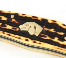 Jelzett vadászbicska, vadászkutya fej díszítménnyel, nyitva h: 22 cm, jó állapotban