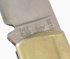 Jelzett vadászbicska, vadászkutya fej díszítménnyel, nyitva h: 22 cm, jó állapotban