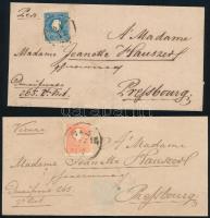 1858 2 db levél, 5kr illetve 15kr bérmentesítéssel, Pozsonyba