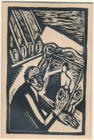 Kolozsváry Sándor (1896-1944): Festmény, fametszet, papír, paszpartuban, 15×10 cm