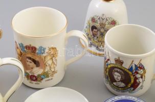 Doboznyi angol porcelán, közte sérültekkel, közte 5 darab királyi esküvővel kapcsolatos porcelán