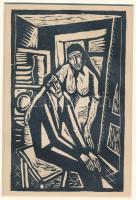 Kolozsváry Sándor (1896-1944): Támogatás, fametszet, papír, paszpartuban, jelzés nélkül, 15×10 cm