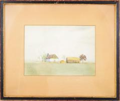 Bíró György (1900-1962): Tanya. Akvarell, papír, jelzett, hátoldalán 1920-60 körüli töredékes címkék...