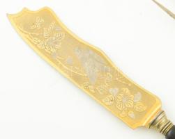 Süteményes villa és kés készlet, rózsafa nyéllel, aranyozott 21-25 cm