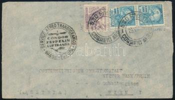 Brazília 1935 Légi levél Sao Paolóból Bécsbe, "CONDOR ZEPPELIN LUFTHANSA" bélyegzéssel (1 bélyeg sérül / 1 stamp is damaged)