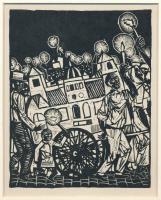 Kondor Béla (1931-1972): Körmenet, fametszet, papír, paszpartuban, jelzés nélkül, 14×11 cm