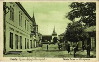 Bánffyhunyad, Huedin; Király utca, Népbank / Strada Traian, Banca Poporala / street, bank