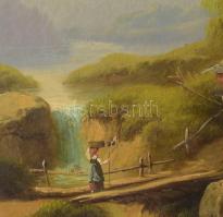 Jelzés nélkül, XIX. sz. második fele: Vadregényes táj sétálóval. Olaj, vászon. Apró felületi sérülés...