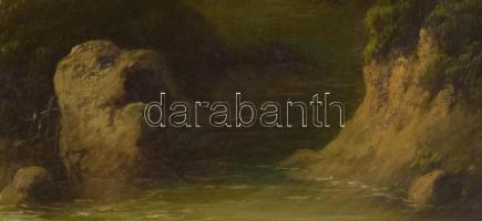 Jelzés nélkül, XIX. sz. második fele: Vadregényes táj sétálóval. Olaj, vászon. Apró felületi sérülés...