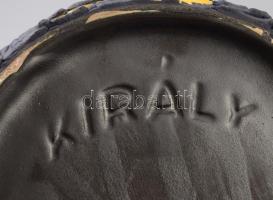 Király Károly hólyagos mázas asztaldísz. Jelzett, d: 18 cm