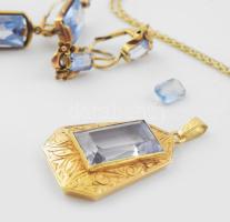 14K arany (Au) nyaklánc, medál, fülbevaló szett akvamarinnal ékítve, jelzett. Nyaklánc nettó 2,7 g +...