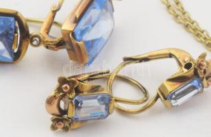 14K arany (Au) nyaklánc, medál, fülbevaló szett akvamarinnal ékítve, jelzett. Nyaklánc nettó 2,7 g +...