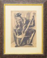 Rafael Győző Viktor (1900-1981): Zenész, 1960. Ceruza, papír, jelezve jobbra lent. Üvegezett fakeretben. 29x20 cm / pencil on paper, signed, framed