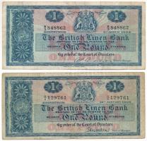 Skócia / British Linen Bank 1962-1966. 1P (2xklf) T:F,VG Scotland / British Linen Bank 1962-1966. 1 Pound (2xkl) C:F,VG Krause P#166