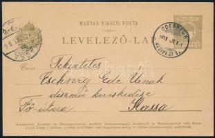 1901 Díjjegyes levelezőlap "ODERBERG / BUDAPEST" vasúti mozgóposta bélyegzéssel