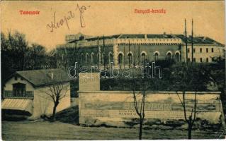 1913 Temesvár, Timisoara; Hunyadi kastély, Hess és Társa üzlete, Weismayr Ferenc, Gonda, Parisi Nagy áruház és fürdő reklámja a falon / castle, shops, advertisements on the wall (EK)