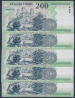 2004. 200Ft (5x) egymásutáni sorszámokkal T:I
