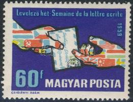 1959 Levelező hét II. bélyeg "kék folt a kézen" lemezhibával