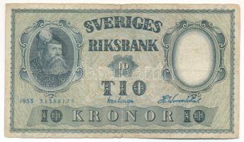 Svédország 1953. 10K T:VG szakadás Sweden 1953. 10 Kronor C:VG tear Krause P#43a