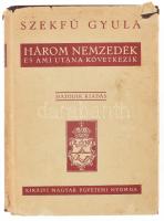 Szekfű Gyula: Három nemzedék és ami utána következik. Bp., 1940, Kir. M. Egyetemi Nyomda, 514 p. Kiadói aranyozott egészvászon-kötés, nagyrészt jó állapotban, sérült kiadói papír védőborítóban.