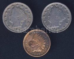 USA 1907-12. 1c "Indián" + 5c "Liberty" (2x) T:3,3/4
